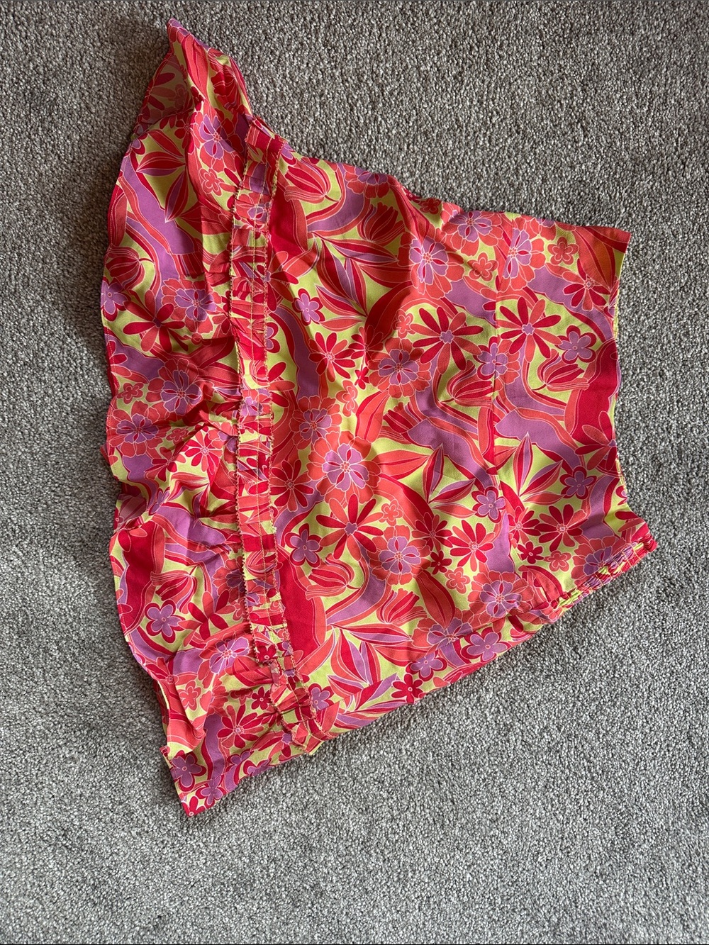 Floral Ruffle Mini Skirt in Pink and Yellow